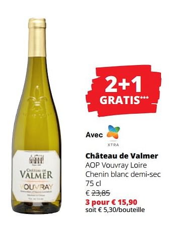 Promotions Château de valmer aop vouvray loire chenin blanc demi-sec - Vins blancs - Valide de 14/03/2024 à 27/03/2024 chez Spar (Colruytgroup)