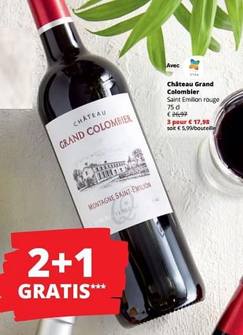 Promotions Château grand colombier saint emilion rouge - Vins rouges - Valide de 14/03/2024 à 27/03/2024 chez Spar (Colruytgroup)