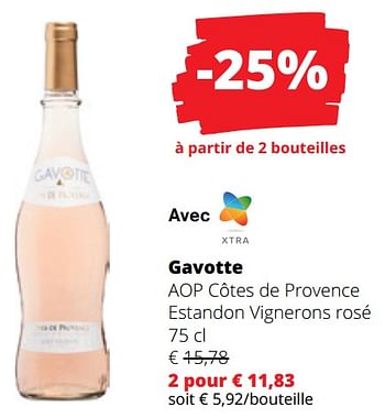 Promotions Gavotte aop côtes de provence estandon vignerons rosé - Vins rosé - Valide de 14/03/2024 à 27/03/2024 chez Spar (Colruytgroup)
