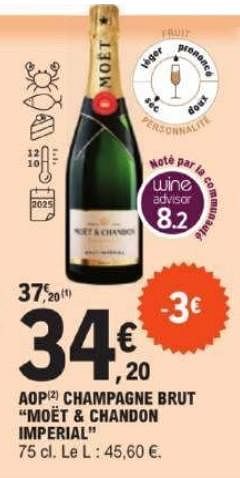 Promotions Aop champagne brut moët chandon imperial - Champagne - Valide de 12/03/2024 à 23/03/2024 chez E.Leclerc