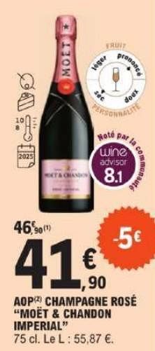 Promotions Aop champagne rosé moët chandon imperial - Champagne - Valide de 12/03/2024 à 23/03/2024 chez E.Leclerc