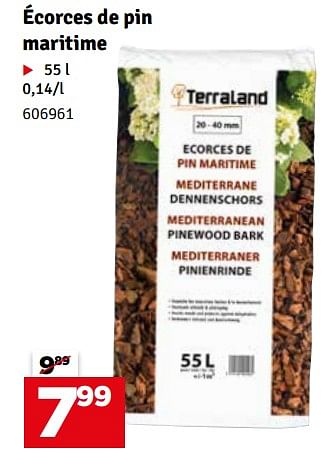 Promotions Écorces de pin maritime - Terraland - Valide de 12/03/2024 à 28/03/2024 chez Mr. Bricolage