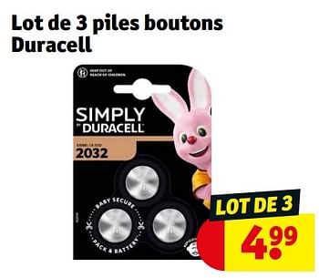 Promotions Lot de 3 piles boutons duracell - Duracell - Valide de 12/03/2024 à 24/03/2024 chez Kruidvat