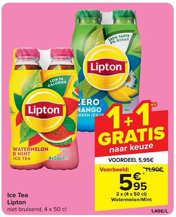 Promoties Ice tea lipton watermelon-mint - Lipton - Geldig van 13/03/2024 tot 16/03/2024 bij Carrefour
