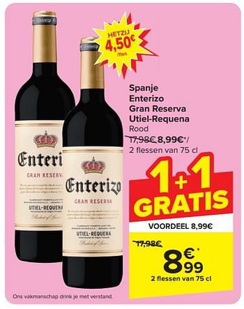 Promoties Spanje enterizo gran reserva utiel-requena rood - Rode wijnen - Geldig van 13/03/2024 tot 16/03/2024 bij Carrefour
