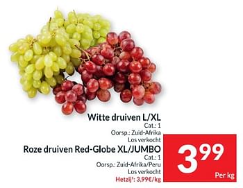 Promotions Witte druiven l-xl ,roze druiven red-globe xl-jumbo - Produit maison - Intermarche - Valide de 12/03/2024 à 17/03/2024 chez Intermarche