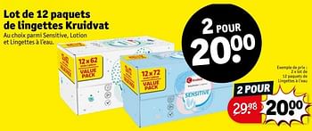 Promoties Lot de 12 paquets de lingettes à l’eau - Huismerk - Kruidvat - Geldig van 12/03/2024 tot 24/03/2024 bij Kruidvat