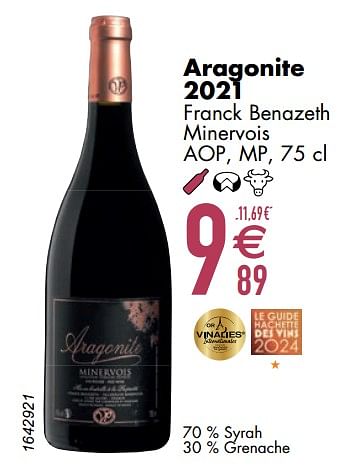 Promoties Aragonite 2021 franck benazeth minervois - Rode wijnen - Geldig van 12/03/2024 tot 08/04/2024 bij Cora