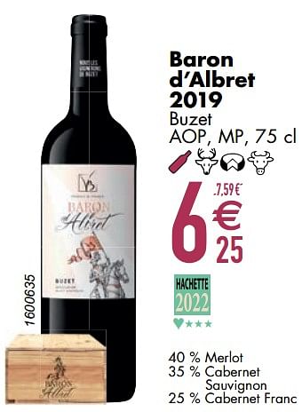 Promoties Baron d`albret 2019 buzet - Rode wijnen - Geldig van 12/03/2024 tot 08/04/2024 bij Cora