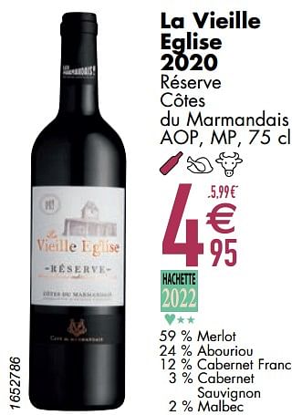 Promotions La vieille eglise 2020 réserve côtes du marmandais - Vins rouges - Valide de 12/03/2024 à 08/04/2024 chez Cora