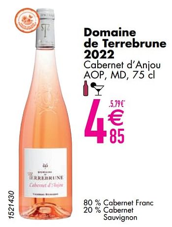 Promoties Domaine de terrebrune 2022 cabernet d’anjou - Rosé wijnen - Geldig van 12/03/2024 tot 08/04/2024 bij Cora