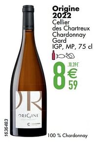 Origine 2022 cellier des chartreux chardonnay gard-Witte wijnen