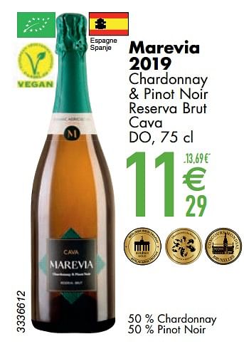 Promoties Marevia 2019 chardonnay + pinot noir reserva brut cava do - Schuimwijnen - Geldig van 12/03/2024 tot 08/04/2024 bij Cora