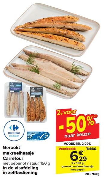 Promoties Gerookt makreelhaasje met peper - Huismerk - Carrefour  - Geldig van 13/03/2024 tot 19/03/2024 bij Carrefour