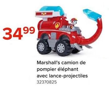 Promoties Marshall`s camion de pompier éléphant avec lance-projectiles - Huismerk - Euroshop - Geldig van 08/03/2024 tot 14/04/2024 bij Euro Shop