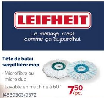 Promoties Tête de balai serpillière mop - Leifheit - Geldig van 08/03/2024 tot 14/04/2024 bij Euro Shop