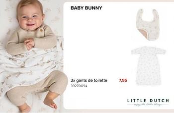 Promotions Baby bunny 3x gants de toilette - Little Dutch - Valide de 08/03/2024 à 14/04/2024 chez Euro Shop