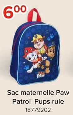 Promotions Sac maternelle paw patrol pups rule - Produit Maison - Euroshop - Valide de 08/03/2024 à 14/04/2024 chez Euro Shop