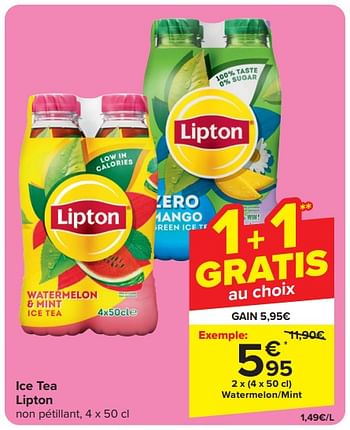 Promotions Ice tea lipton watermelon-mint - Lipton - Valide de 13/03/2024 à 16/03/2024 chez Carrefour