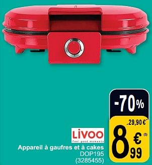 Promotions Livoo appareil à gaufres et à cakes dop195 - Livoo - Valide de 12/03/2024 à 18/03/2024 chez Cora