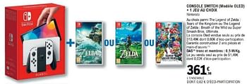 Promotions Console switch modéle oled +1 jeu au choix - Nintendo - Valide de 12/03/2024 à 30/03/2024 chez E.Leclerc