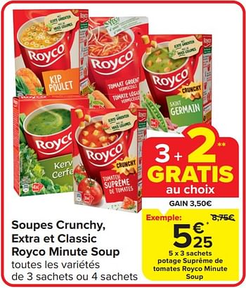 Promotions Potage suprême de tomates royco minute soup - Royco - Valide de 13/03/2024 à 19/03/2024 chez Carrefour
