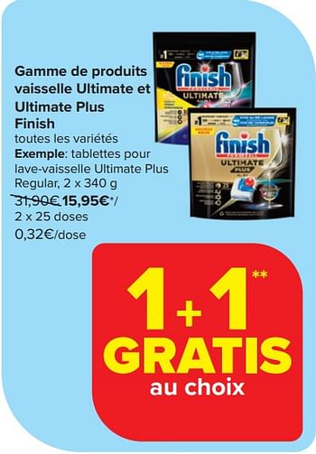 Promotions Tablettes pour lave-vaisselle ultimate plus regular - Finish - Valide de 13/03/2024 à 19/03/2024 chez Carrefour