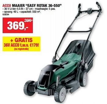 Promotions Bosch accu maaier easy rotak 36-550 - Bosch - Valide de 13/03/2024 à 24/03/2024 chez Hubo