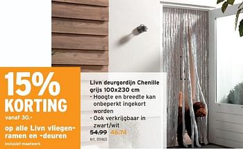 Promoties Livn deurgordijn chenille - Livn - Geldig van 13/03/2024 tot 26/03/2024 bij Gamma