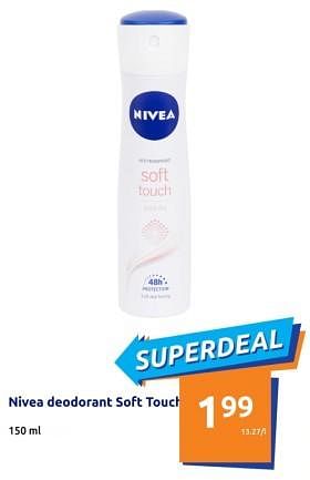 Promoties Nivea deodorant soft touch - Nivea - Geldig van 13/03/2024 tot 19/03/2024 bij Action