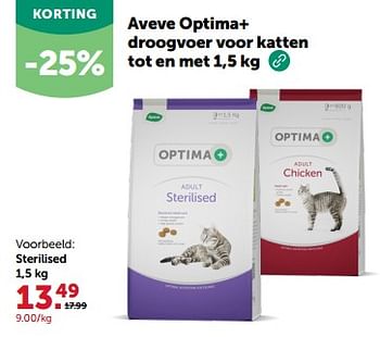 Promoties Aveve optima+ droogvoer voor katten sterilised - Huismerk - Aveve - Geldig van 13/03/2024 tot 24/03/2024 bij Aveve