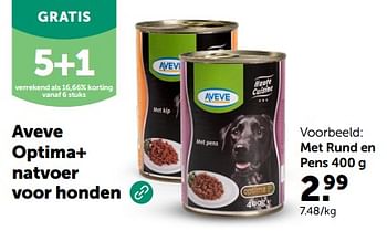 Promotions Aveve optima+ natvoer voor honden met rund en pens - Produit maison - Aveve - Valide de 13/03/2024 à 24/03/2024 chez Aveve