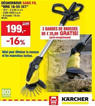 Promotions Kärcher désherbeur sans fil wre 18-55 set - Kärcher - Valide de 13/03/2024 à 24/03/2024 chez Hubo