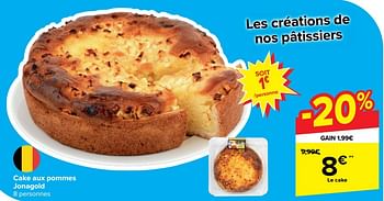 Promotions Cake aux pommes jonagold - Produit maison - Carrefour  - Valide de 13/03/2024 à 25/03/2024 chez Carrefour