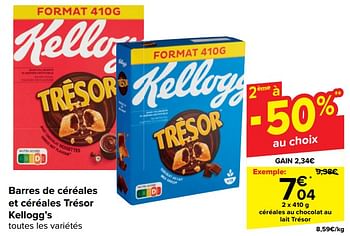 Promotions Céréales au chocolat au lait trésor - Kellogg's - Valide de 13/03/2024 à 25/03/2024 chez Carrefour