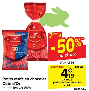 Promotions Petits oeufs en chocolat au lait - Cote D'Or - Valide de 13/03/2024 à 25/03/2024 chez Carrefour