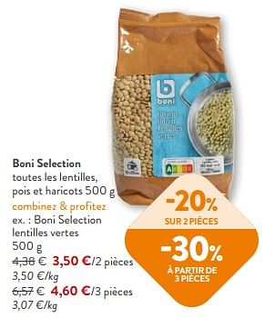 Promoties Boni selection lentilles vertes - Boni - Geldig van 13/03/2024 tot 26/03/2024 bij OKay