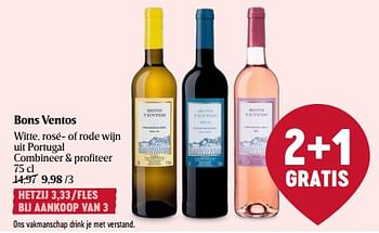 Promoties Bons ventos witte rosé of rode wijn - Witte wijnen - Geldig van 14/03/2024 tot 20/03/2024 bij Delhaize