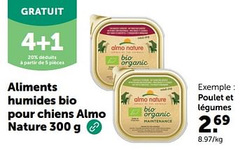 Promotions Aliments humides bio pour chiens almo nature poulet et légumes - Almo Nature - Valide de 13/03/2024 à 24/03/2024 chez Aveve