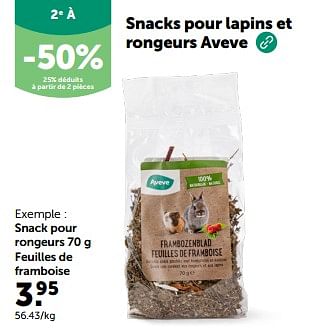 Promotions Snack pour rongeurs feuilles de framboise - Produit maison - Aveve - Valide de 13/03/2024 à 24/03/2024 chez Aveve