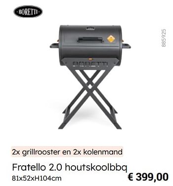 Promotions Fratello 2.0 houtskoolbbq - Boretti - Valide de 08/03/2024 à 30/06/2024 chez Multi Bazar