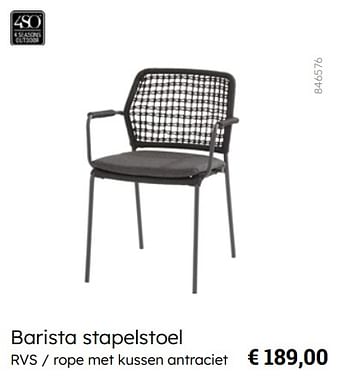 Promoties Barista stapelstoel - 4 Seasons outdoor - Geldig van 08/03/2024 tot 30/06/2024 bij Multi Bazar