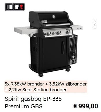 Promoties Spirit gasbbq ep-335 premium gbs - Weber - Geldig van 08/03/2024 tot 30/06/2024 bij Multi Bazar