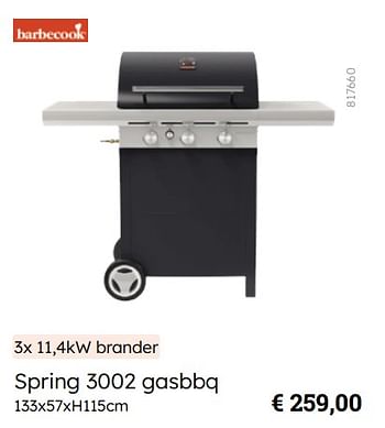 Promoties Spring 3002 gasbbq - Barbecook - Geldig van 08/03/2024 tot 30/06/2024 bij Multi Bazar