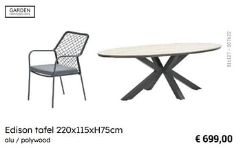 Promoties Edison tafel - Garden Impressions - Geldig van 08/03/2024 tot 30/06/2024 bij Multi Bazar