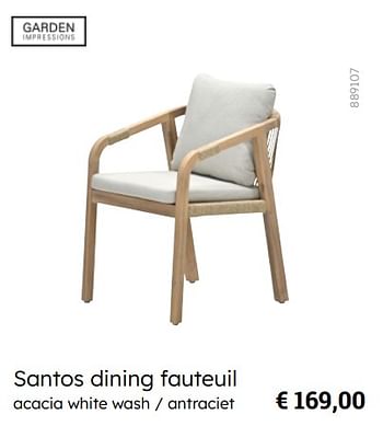 Promoties Santos dining fauteuil - Garden Impressions - Geldig van 08/03/2024 tot 30/06/2024 bij Multi Bazar