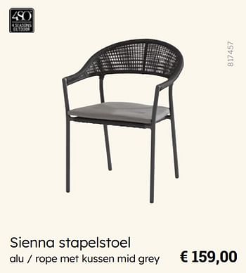 Promoties Sienna stapelstoel - 4 Seasons outdoor - Geldig van 08/03/2024 tot 30/06/2024 bij Multi Bazar