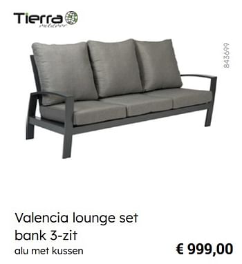 Promoties Valencia lounge set bank 3-zit - Tierra Outdoor - Geldig van 08/03/2024 tot 30/06/2024 bij Multi Bazar