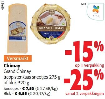 Promotions Chimay grand chimay trappistenkaas sneetjes of blok - Chimay - Valide de 13/03/2024 à 26/03/2024 chez Colruyt