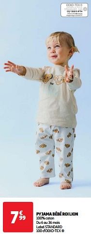 Promotions Pyjama bébé roi lion - Produit Maison - Auchan Ronq - Valide de 19/03/2024 à 01/04/2024 chez Auchan Ronq
